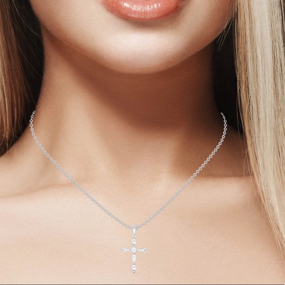 Jewelry - 925 SILVER PEAR SHAPE CZ CROSS PENDANT